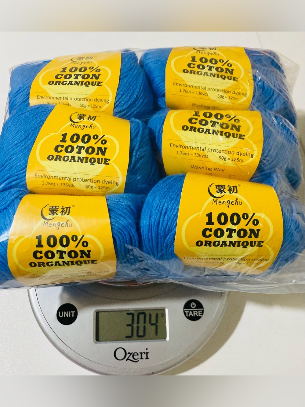 NWT 6 Mengchu 100% Organic Cotton Yarn Color: Ocean Blue ~48g ea 10 oz total
